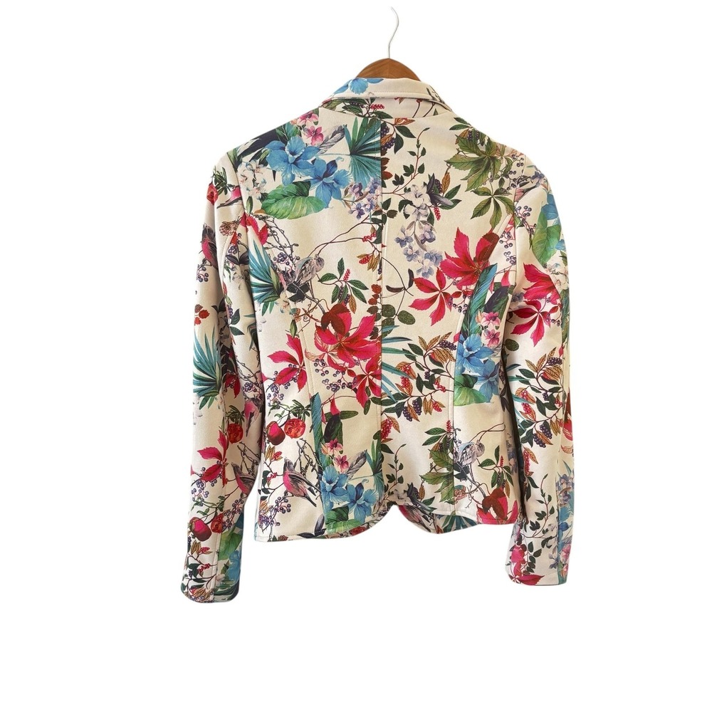 Rino & Pelle Tropical Floral Studded Blazer Jacket Womens 34 Multicolor Birds - Picture 2 of 9